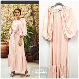 Gato Recato Women’s Linen Aye Ampur Dress Pink Maxi XL